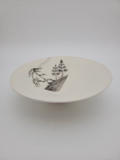 White ceramic bowl with hand painted tree design