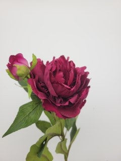 Peony, double full petalled, dark pink, with bud, faux