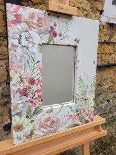 Mirror with wide decoupage surround with pale pink roses