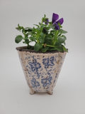 Small fluted shaped vase, with blue and white decoration