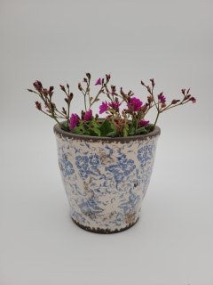 Plant pots with blue and white design, two sizes