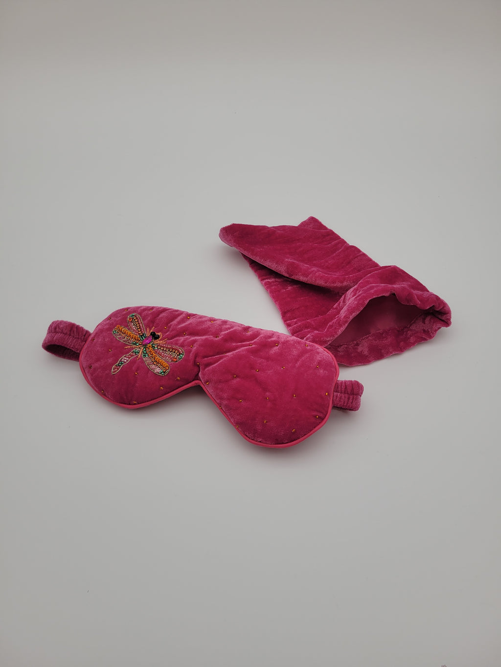 Hand beaded velvet eye mask with storage pouch