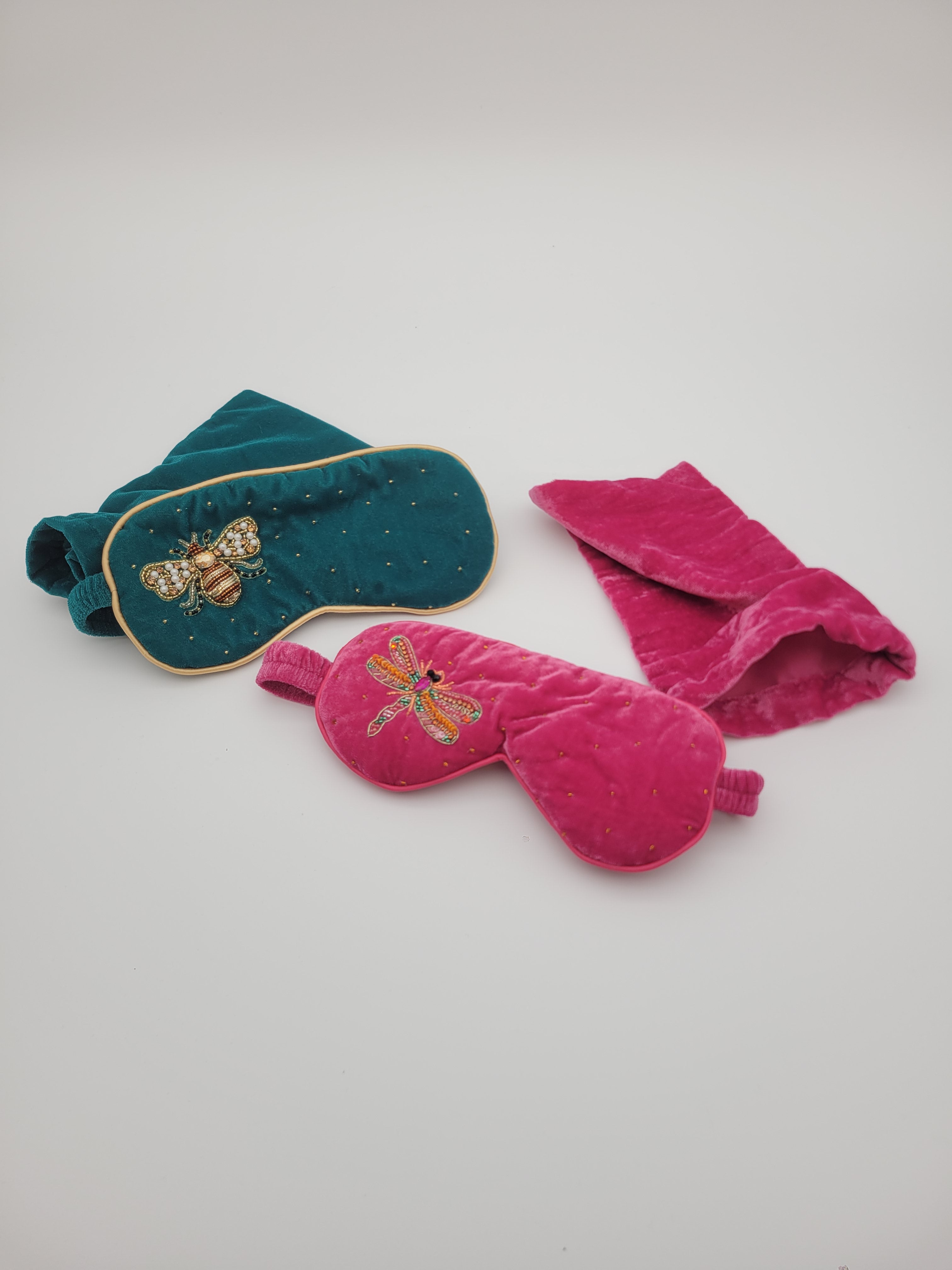 Hand beaded velvet eye mask with storage pouch