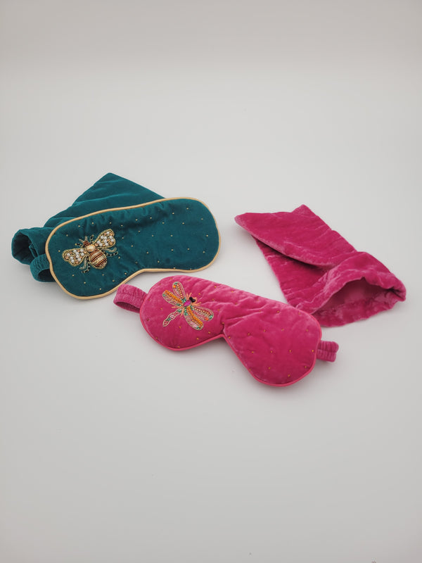 Hand beaded velvet eye mask with storage pouch