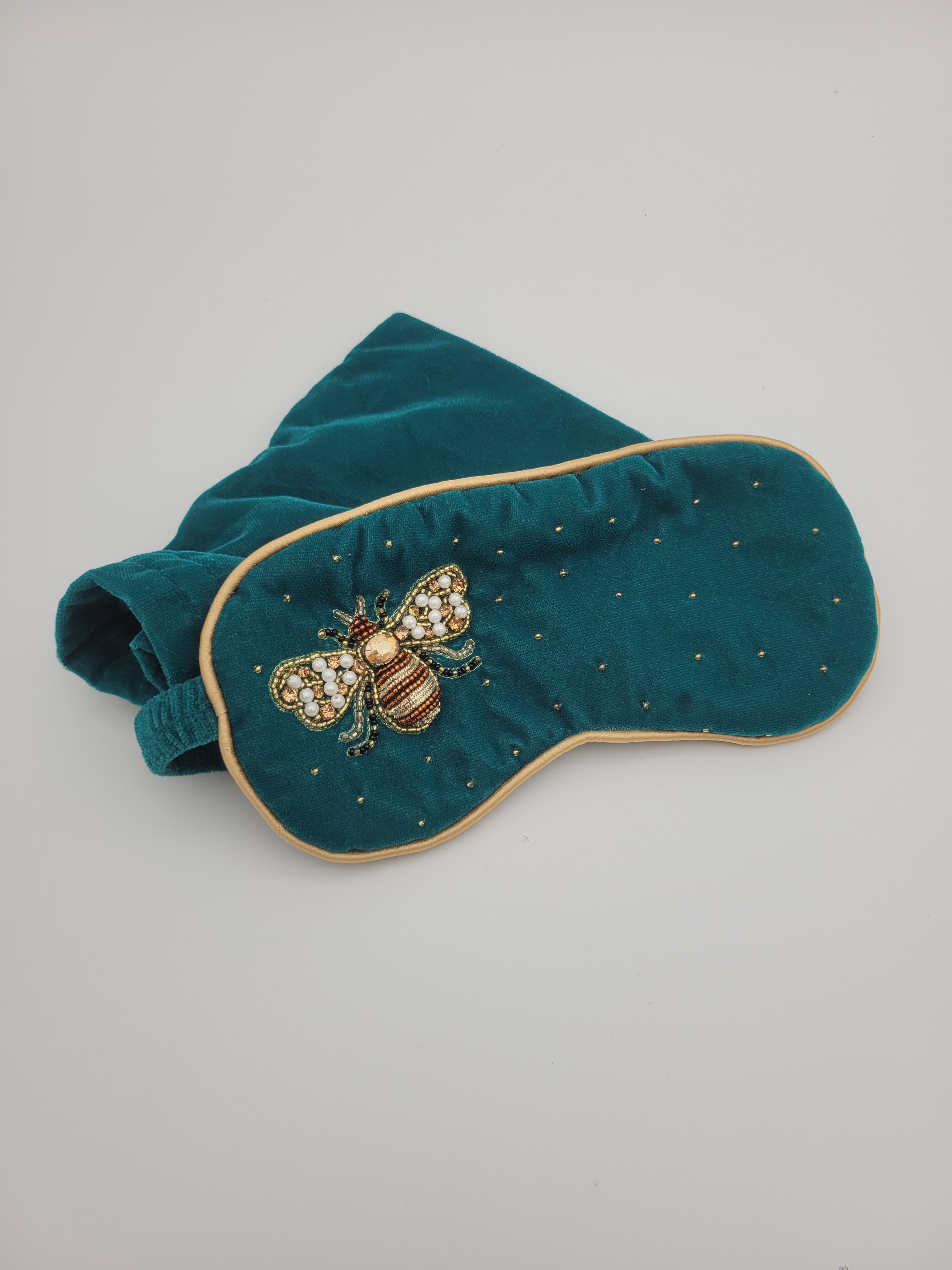 Hand beaded velvet eye mask with storage pouch