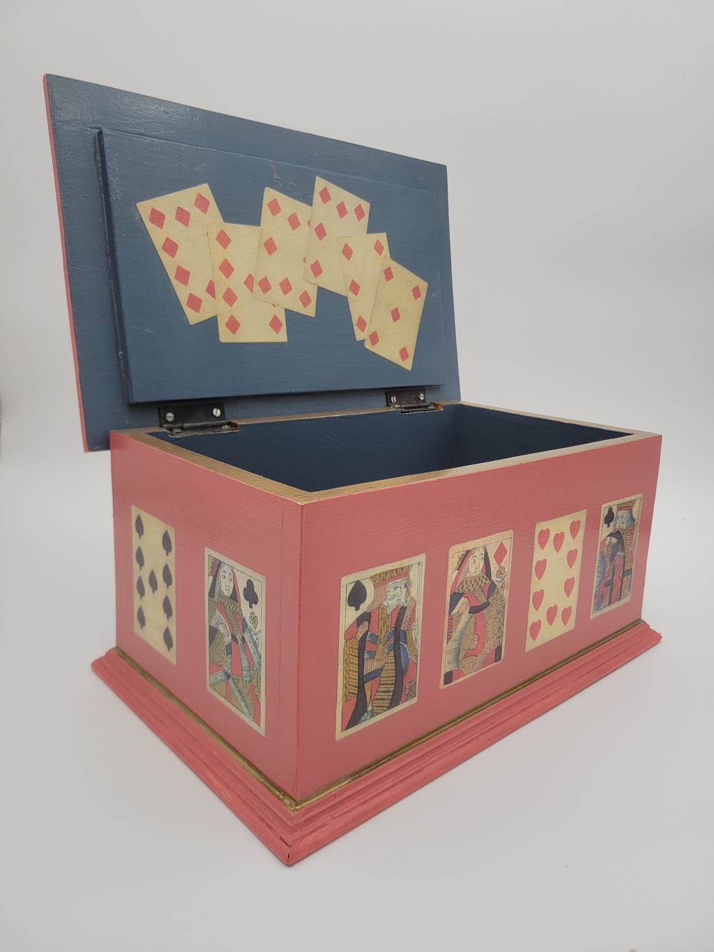 Decoupage chest with playing card design