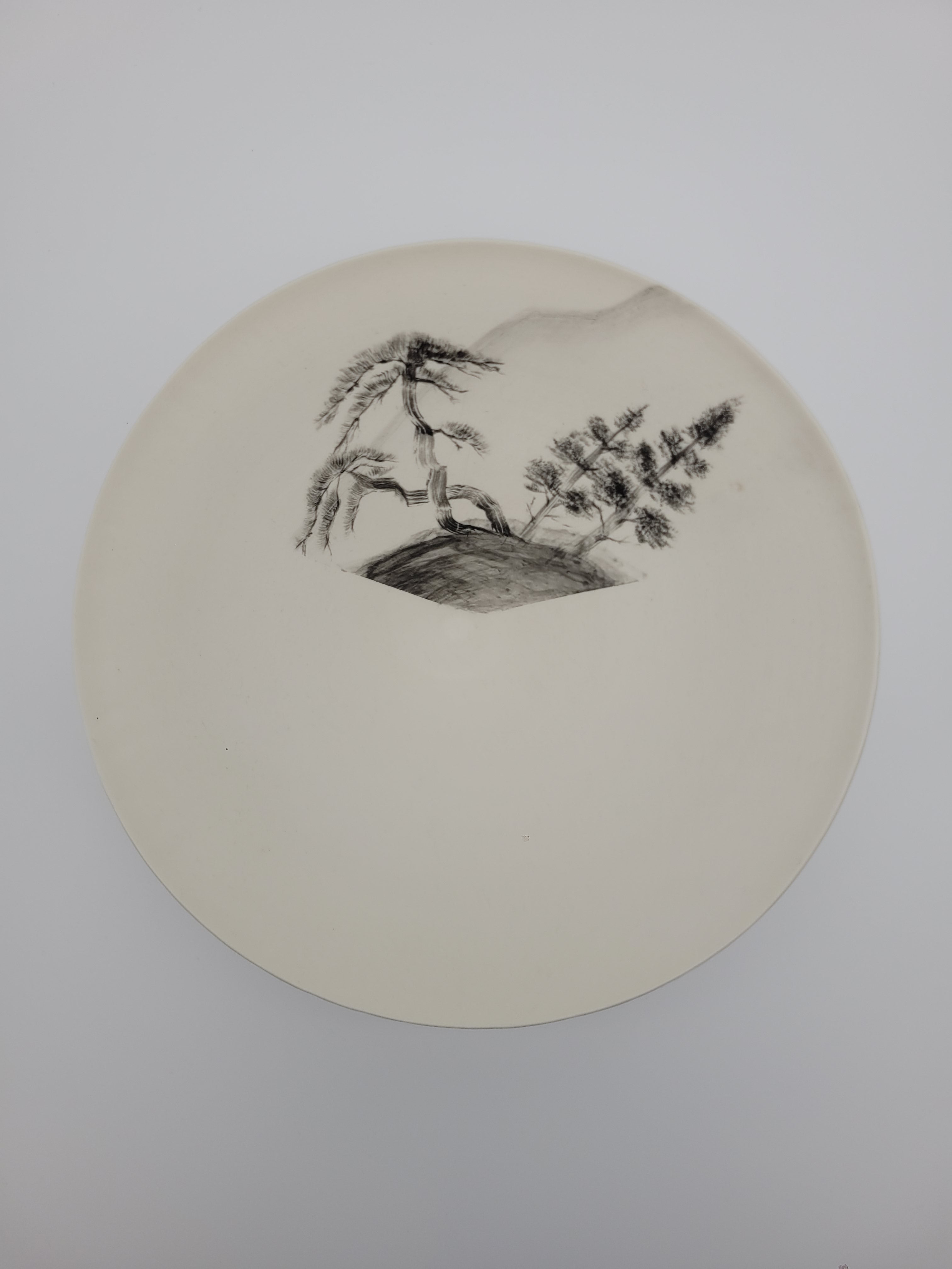 White ceramic bowl with hand painted tree design