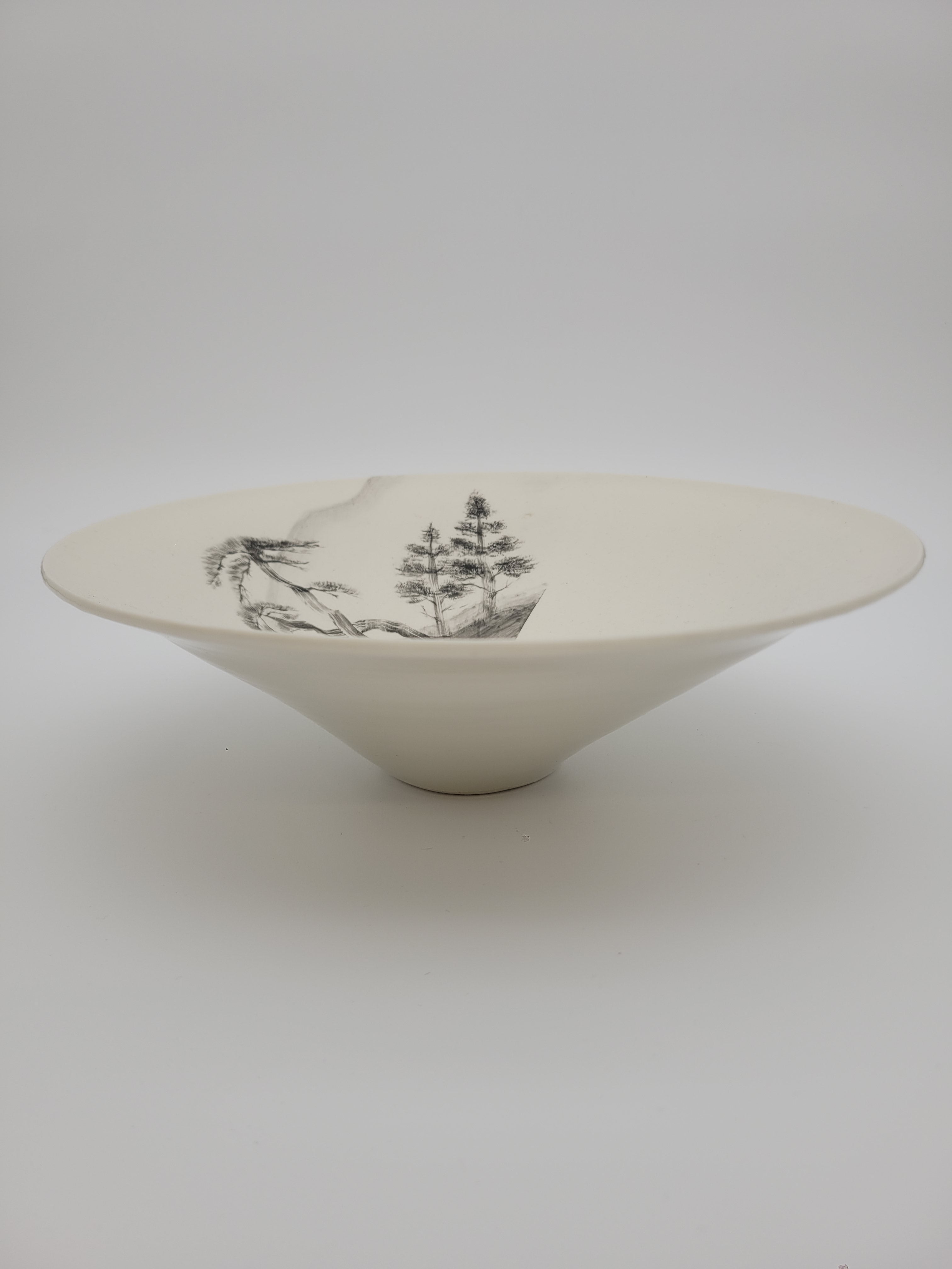 White ceramic bowl with hand painted tree design