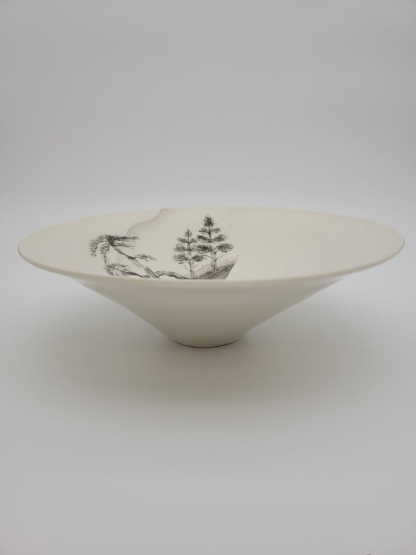 White ceramic bowl with hand painted tree design