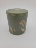 Butter crock, green glaze with floral detail