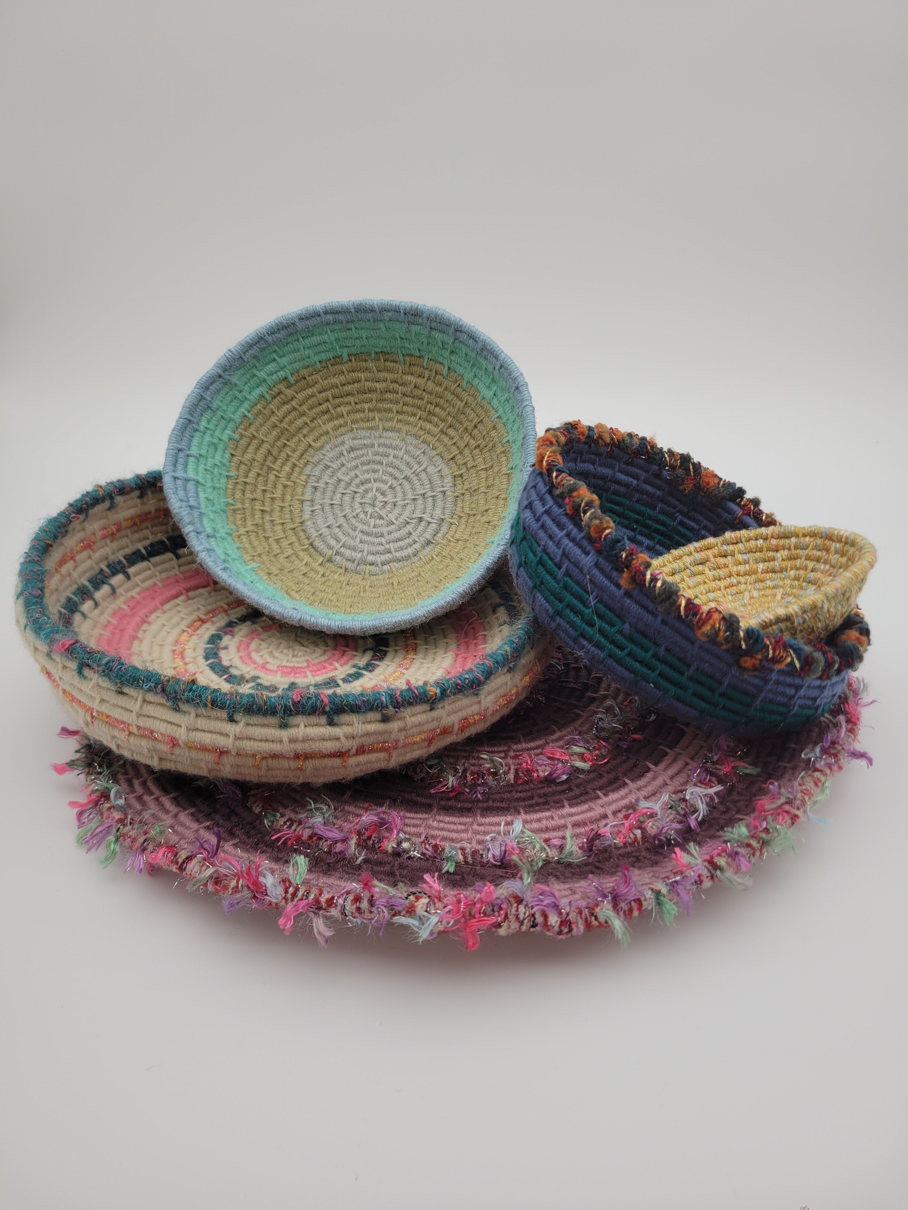 Handmade coiled yarn bowl - pastel