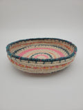 Handmade coiled yarn bowl - boho chic in pink, teal and natural