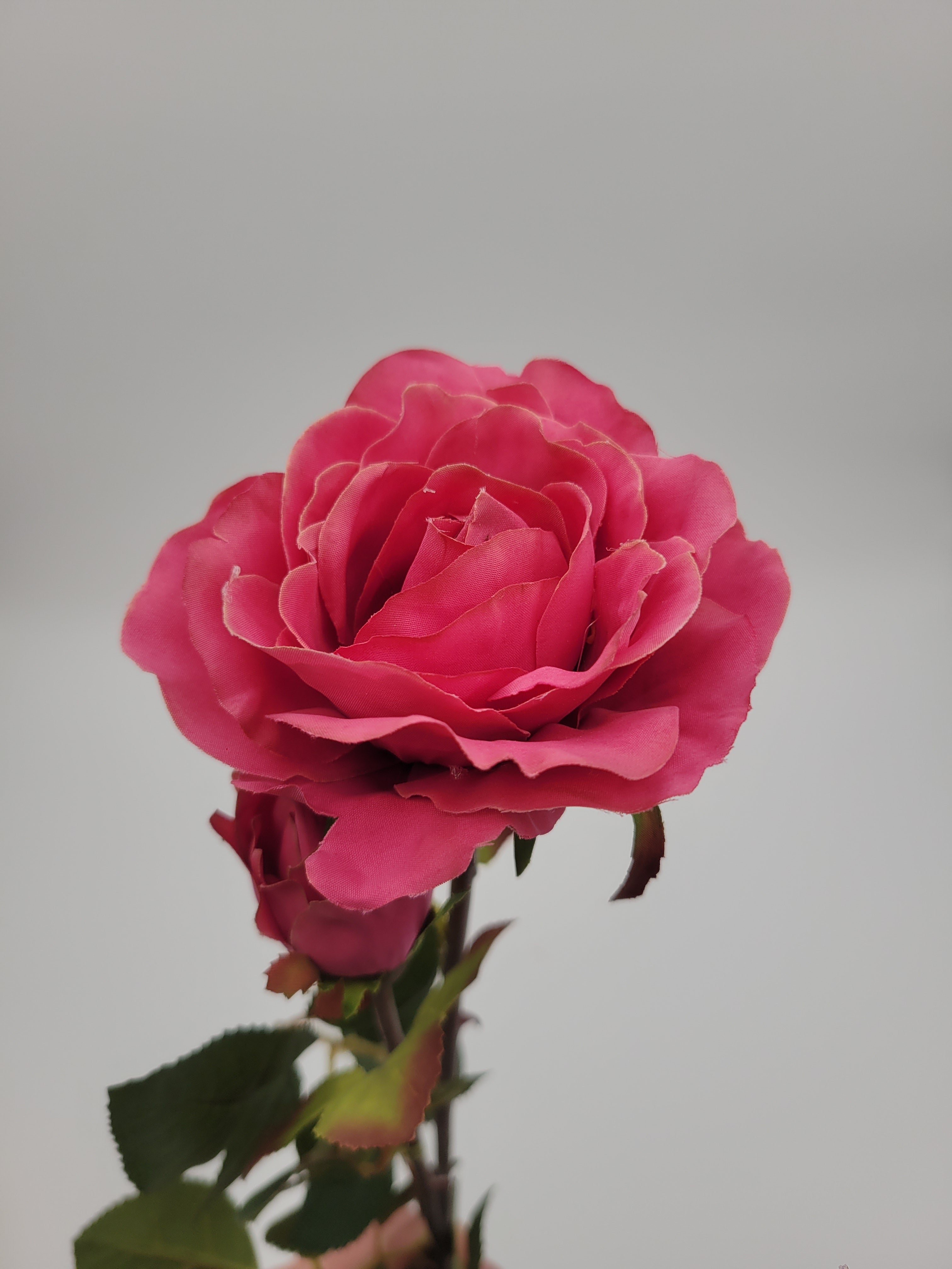 Deep pink rose with bud, faux