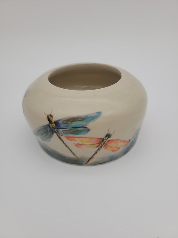 Bowl with hand painted dragonfly design