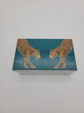 Decoupage tin with two leopards