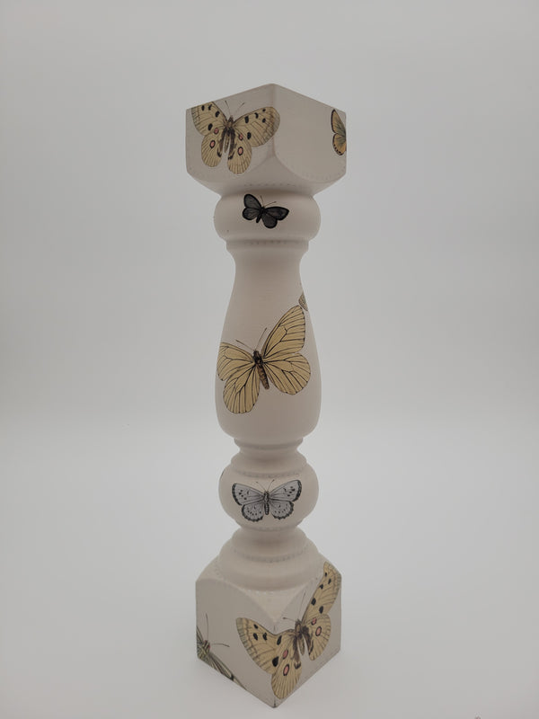 Decoupage Candlestick - butterflies on white background