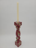 Decoupaged candlestick - ivy on red background