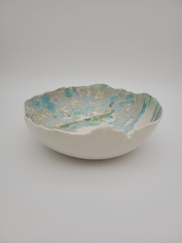 Porcelain bowl, large, with striped glaze