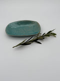 Trinket dish, pale green, with embossed floral design