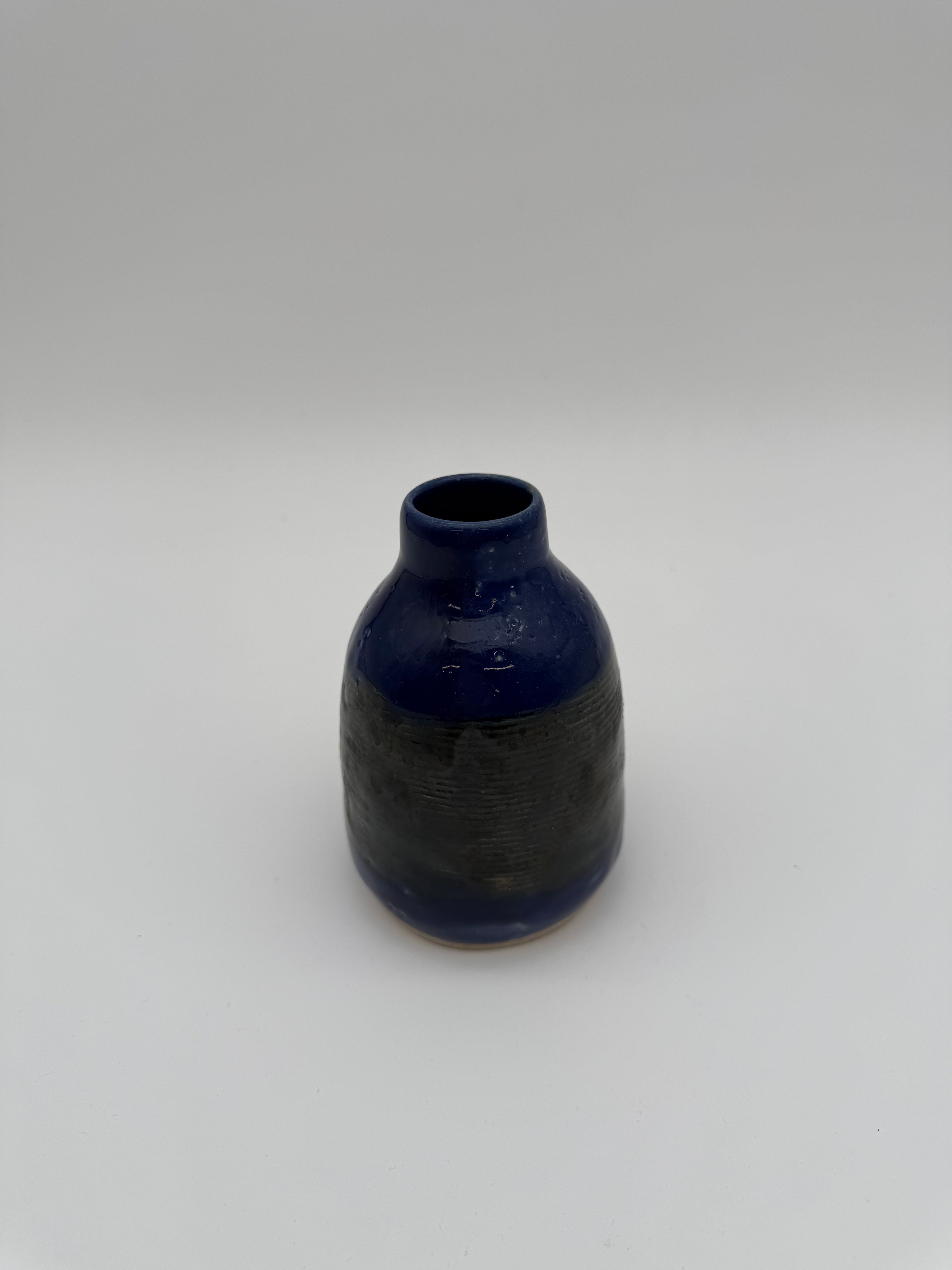 French blue and black bud vase